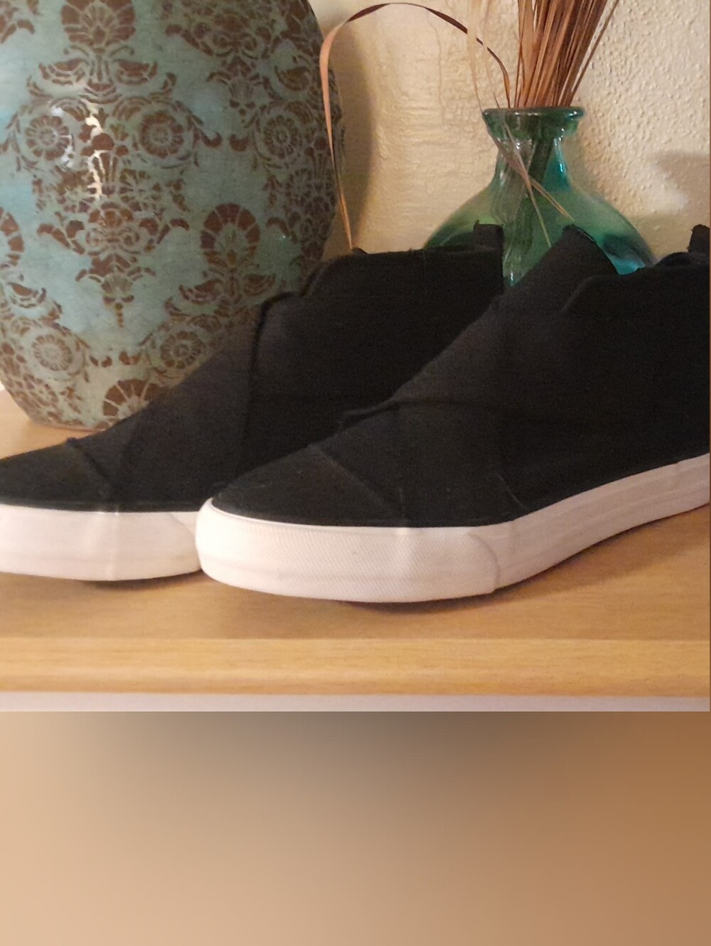 Gypsy Jazz Black Slip-On Wedge Sneakers with White Sole